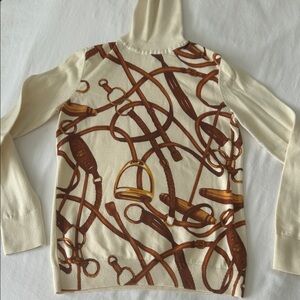 Ralph Lauren Double RL Cream and Brown Equestrian Turtleneck M small stains